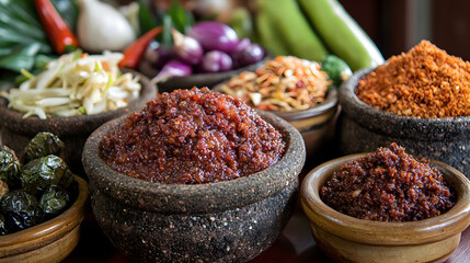 An Artistic Representation of Bagoong Varieties, Highlighting the Fermentation Process and Fresh Ingredients in an Enticing Display