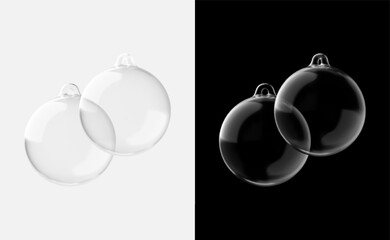 Set of Christmas glass transparent ball. Christmas tree decoration made of glass. Xmas realistic 3d design element ornament isolated on background. Vector illustration