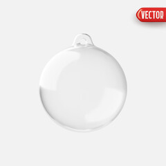 Christmas glass transparent ball. Christmas tree decoration made of glass. Xmas realistic 3d design element ornament isolated on white background. Vector illustration