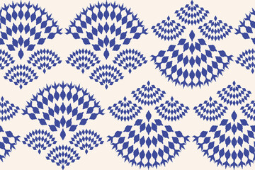 Ethnic boho ornament. Seamless pattern with blue fish scale silhouettes. Tribal motif.geometric folklore ornament. Seamless striped pattern in Aztec style. Design for texture, fabric, clothing © supachai