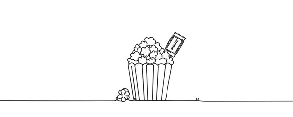 Popcorn in a glass continuous one line drawing. Vector illustration