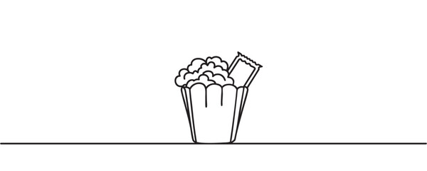 Popcorn in a glass continuous one line drawing. Vector illustration