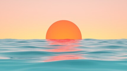 Glowing Full Moon Over Calm Ocean Night Sky