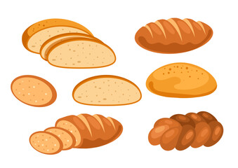 Bakery bread cake pastry isolated set. Vector flat graphic design element illustration