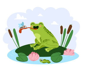 Frog pond toad animal life nature isolated set collection. Vector isolated graphic design illustration