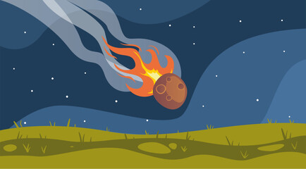 Meteor comet meteorite asteroid fall fire planet concept. Vector graphic design illustration © PrettyVectors