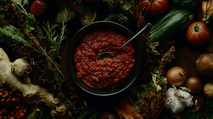 The Essential Role of Gochujang in Korean Cooking: A Bowl of Fermented Flavor Surrounded by Fresh Ingredients