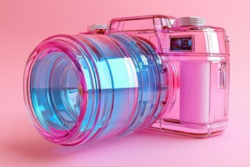 Vibrant plastic camera with pink and blue aesthetic design