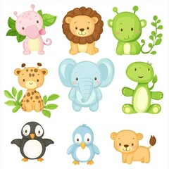 Obraz premium Cute Hand-Drawn Zoo Animals Clipart Collection