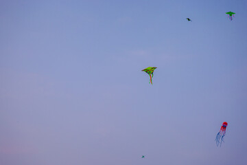 Kids Flying Kites Under a Clear Sky Peaceful and Joyful Outdoor Scene. High quality photo