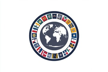 Naklejka premium Circular logo featuring flags from around the globe