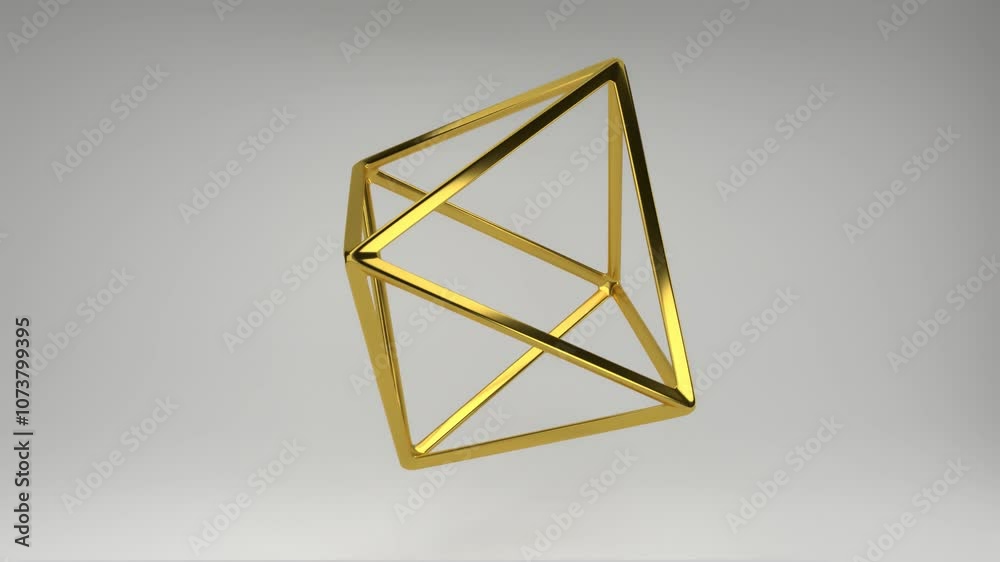 Aufkleber realistic 3d rendering of a golden octahedron slowly rotating on its axis. beautiful backdrop with t