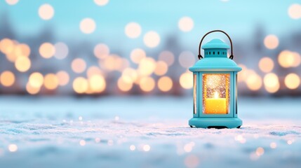 Cheerful Lantern on Snowy Landscape for Holiday Fundraiser