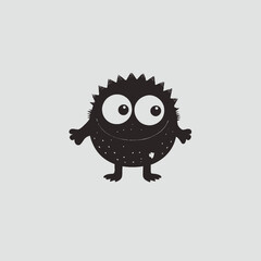 a cartoon illustration of a black pufferfish with big, round eyes and a red tongue sticking out