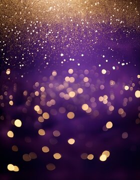 royal purple background with sparkling gold glitter bokeh