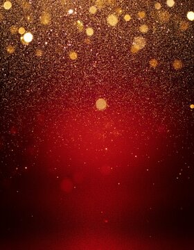 red background with gold glitter bokeh, luxury and Christmas vibes, copy space