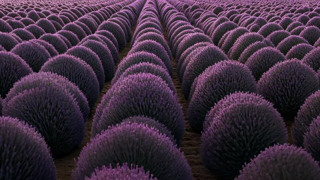 A field of lavender in full bloom, creating a striking pattern of purple spheres in a French countryside