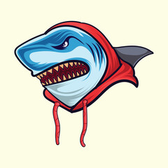 a angry shark with winter cloth head vector design