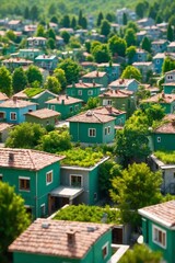 Obraz premium Green Trees and Plants on Rooftops in the Metropolis: Multi-Level Urban Greening and Ecological Initiative