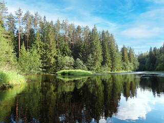 Fototapeta premium Exploring the Remote Beauty of the Upper Volga River in Russia