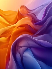 Obraz premium An abstract composition of flowing, wavy fabric in vibrant shades of orange, purple, and lavender, creating a serene yet dynamic visual effect.