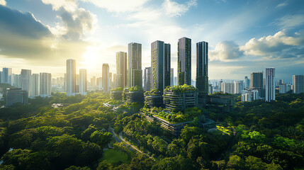 Obraz premium Modern City Skyline with Skyscrapers and Urban Architecture Featuring Tall Buildings and a Vibrant Downtown