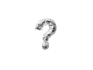 question mark made of aluminium foil, png cutout on white background