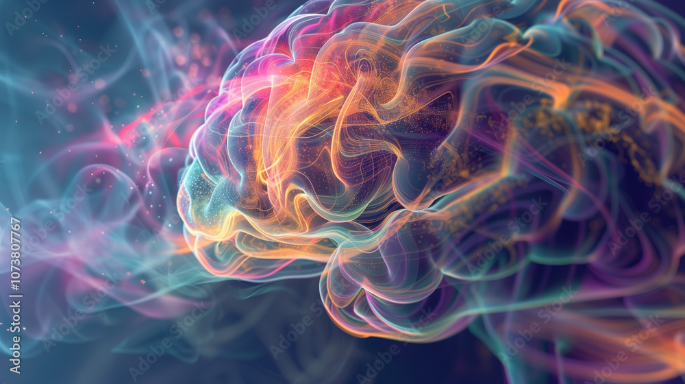 Wall mural abstract colorful neural network visualization with light trails