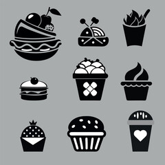 set of stylized vector drawings of fast food