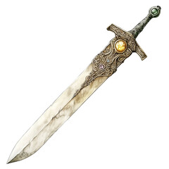 An Elegant Elven Sword Adorned with Intricate Carvings and a Gem-Encrusted Hilt