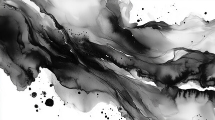 黒の抽象的な背景。水彩イラスト。インクアート	