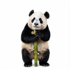 Lonely Panda Hugging a Bamboo