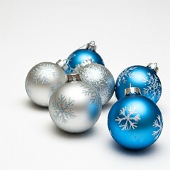 Silver and Blue Christmas Balls with Snowflakes