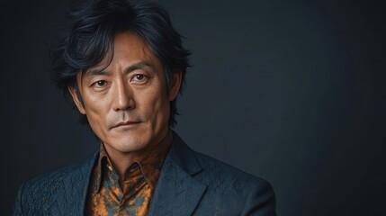 Fototapeta premium Elegant Portrait of a Mature Man in Stylish Attire Against a Dark Background