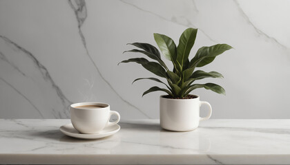 Minimalist Coffee Cup on Modern Marble Table with Neutral Background