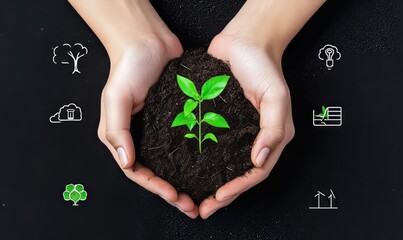 A young plant held by smart agriculture, a concept of agriculture 4.0.