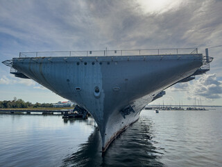 The bow and anchors of the USS Yorktown WWII Aircraft Carrier in Charleston Bay