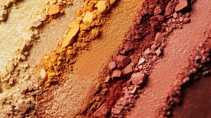 Close up of makeup products featuring warm shades