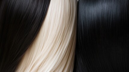 Fototapeta premium Close up of two women with sleek straight hair in blonde and black ideal for beauty and haircare themes