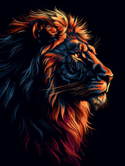 Lion head on a black background. Vector illustration for your design