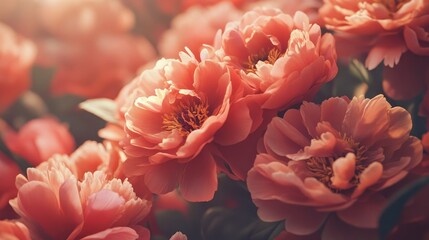 Close up of a coral peonies bouquet Floral design idea suitable for wallpapers textiles and greeting cards