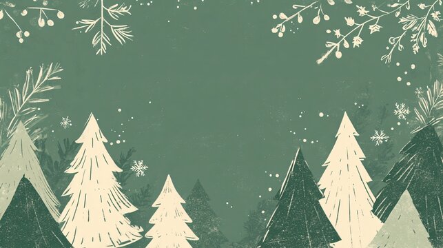 DIY holiday greeting cards with hand-drawn Christmas trees, on a green background with decorative elements