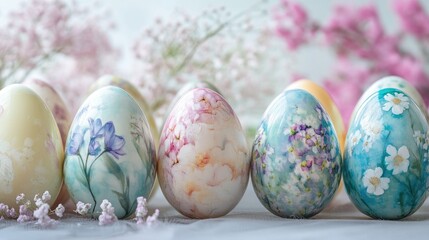Fototapeta premium Colorful Easter eggs adorned with delicate floral designs