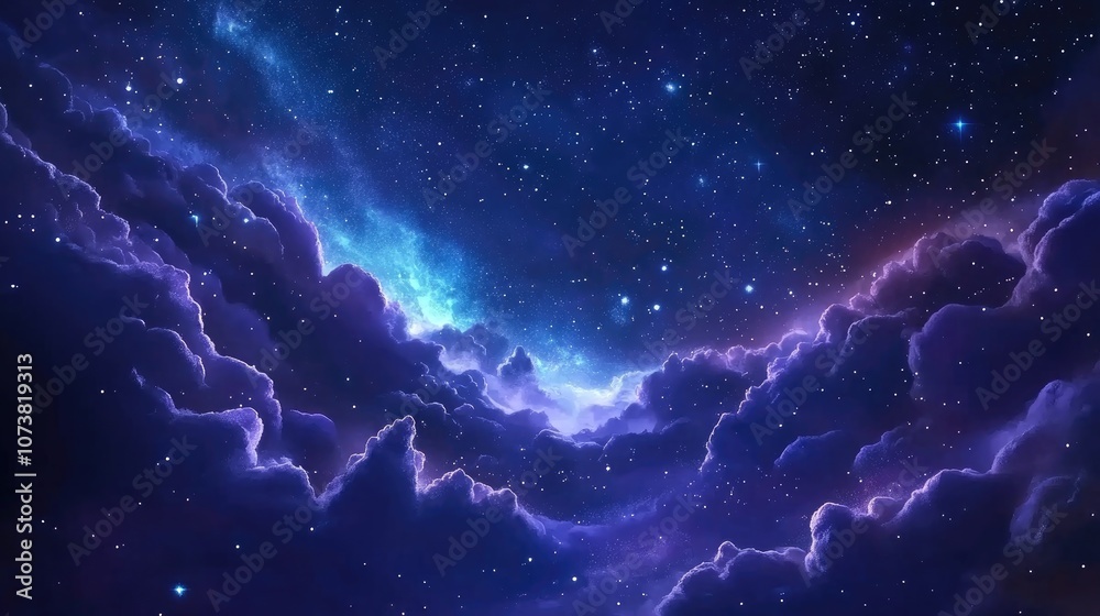 Wall mural 3d cartoon representation of a starry universe background featuring a dark blue galaxy space clouds 