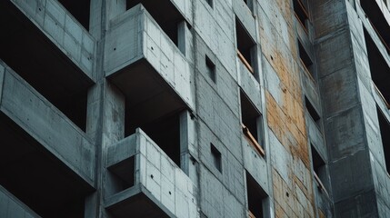 Close up view of a building construction progress in an urban development site