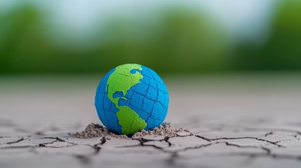 Symbolizing drought and environmental protection, a globe Earth on dry ground