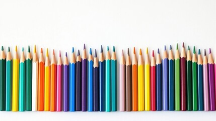 Colorful school supplies including pencils arranged on a white background for back to school themes