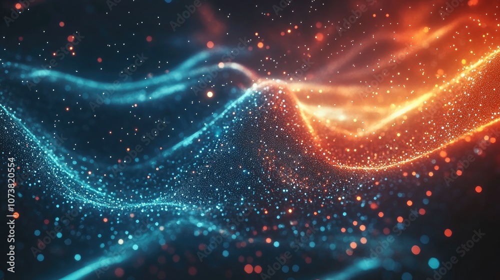 Poster Abstract space background featuring illuminated elements created through 3D rendering techniques