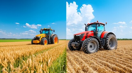 Obraz premium Collage of harvest in fields, Summer time: Stock