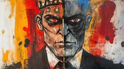 Imposing leader depicted through mixed media